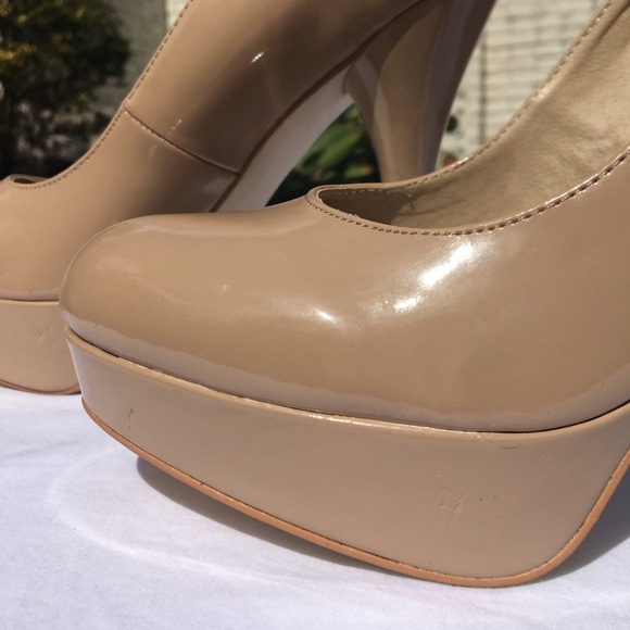 Lipstik Patent Tan Blush Platform Pump Heels Size 10 - Picture 5 of 11
